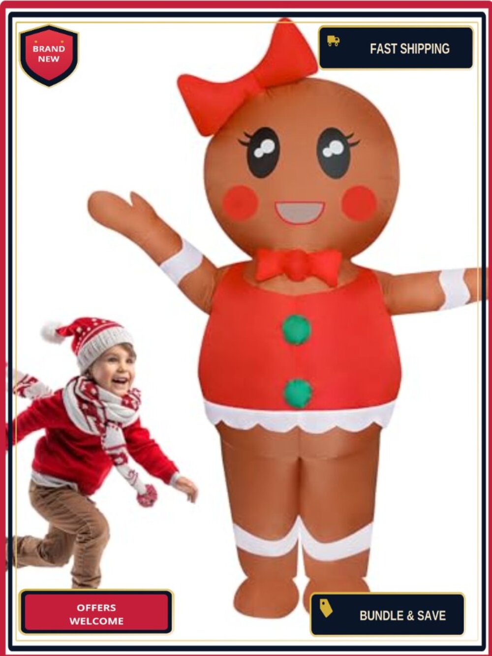 Inflatable Gingerbread Woman Costume Adult Christmas Parade Polyester